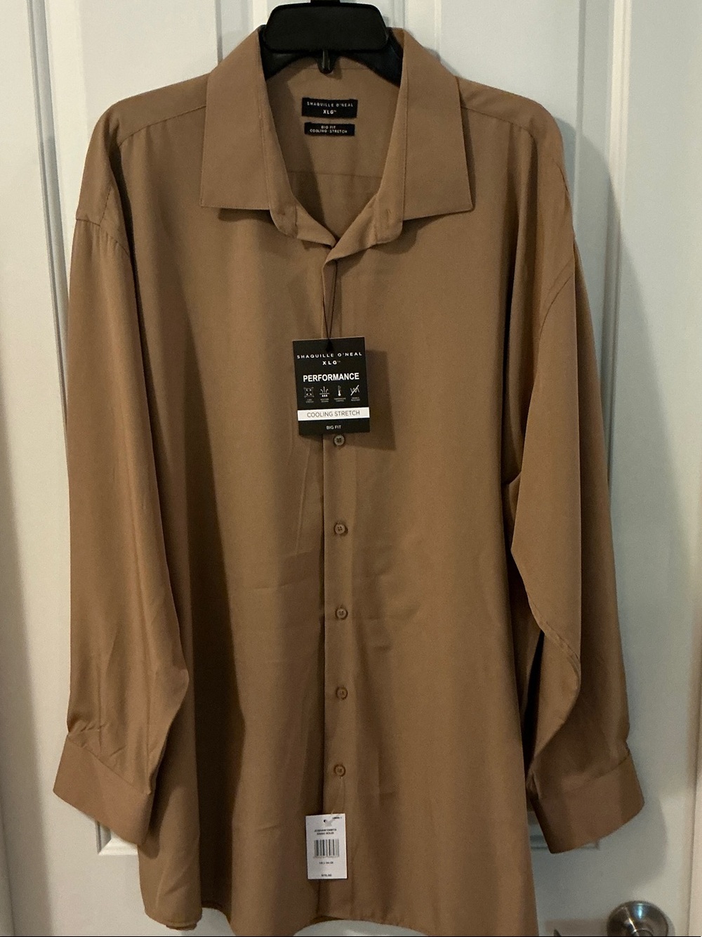 Shaquille O’Neal Cooling Stretch Khaki Dress/Casual Shirt Size 18.5 34-35 NWTs